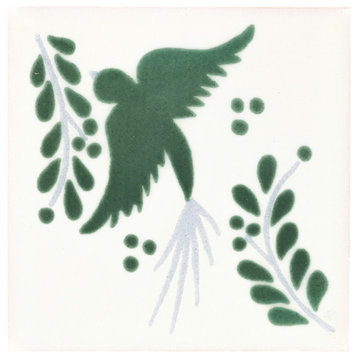 Handmade Tierra y Fuego Ceramic Tile, Green Dove, Set of 9