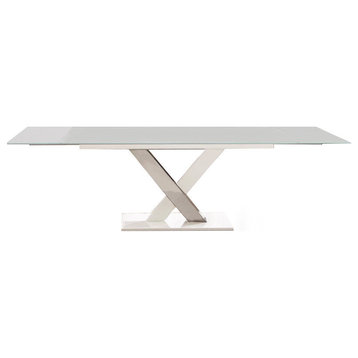Cyrus Dining Table Base With White Glass Top, White Glass
