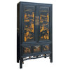 Chinese Fujian Golden Mountain Water Graphic Tall Armoire Cabinet cs4891
