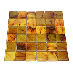 Glossy Sun Flower Square Glass Mosaic Tiles - Home Accessories & Decor