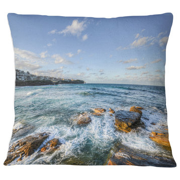 White Waves in Bondi Beach Beach Photo Throw Pillow, 18"x18"