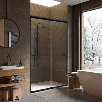 Sorrento Lux Semi Frameless Double Sliding Shower Door, Matte Black, 60"x70"