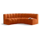 Meridian Furniture - Arc Velvet Upholstered 4-Pc. L-Shaped Modular Sectional, Cognac - Give your living room or den the perfect blend of style and versatility with this Arc velvet fabric curved modular Sectional. Part of the Arc modular furniture collection, this Sectional comes upholstered in rich cognac velvet fabric and features deep channel tufting that adds a touch of luxury while enhancing comfort and support. A seamless combination of form and function, this chair can be used with other Arc pieces to create a myriad of configurations in your well-curated room.