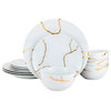 Royalty Porcelain 12-pc Porcelain Dinner Set 'Storm' White with Gold
