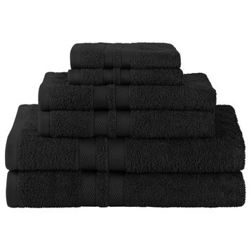 Pure Cotton 6-Piece Bathroom Towel Set, Black