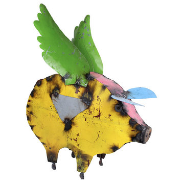Recycled Metal Flying Pig, Multi-Colored, Large