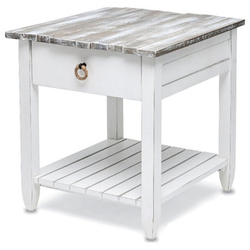 Sea Wind Florida Picket Fence Wood End Table with Drawer in White/Gray