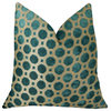 Velvet Aquamarine Turquoise and Taupe Handmade Luxury Pillow, 16"x16"