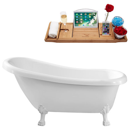 61" Soaking Clawfoot Tub With Internal Drain, White
