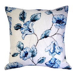Pillow Decor Ltd. - Blue Lily Linen Throw Pillow, 20"x20" - Decorative Pillows