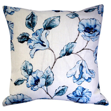 Blue Lily Linen Throw Pillow, 20"x20"