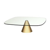 Oscar Square Large Clear Glass Coffee Table, Brass Base