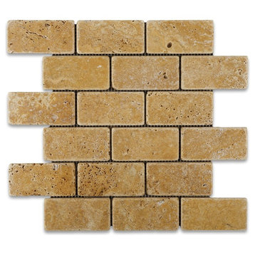 2 X 4 Gold / Yellow Travertine Tumbled Brick Mosaic Tile