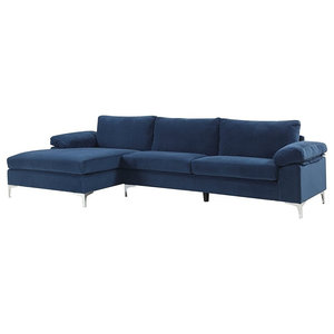 Modern Large Velvet Fabric Sectional Sofa L Shape Couch With