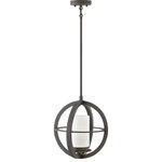 Hinkley - Hinkley 1012OZ Compass  - One Light Outdoor Hanging Lantern - Inspired by globes and navigational compasses, this clean and minimal cage design features intersecting spheres of Oil Rubbed Bronze that enclose a sleek pillar of opal glass. Constructed from sturdy cast aluminum, Compass maps a path to style for facades that range from traditional to contemporary.