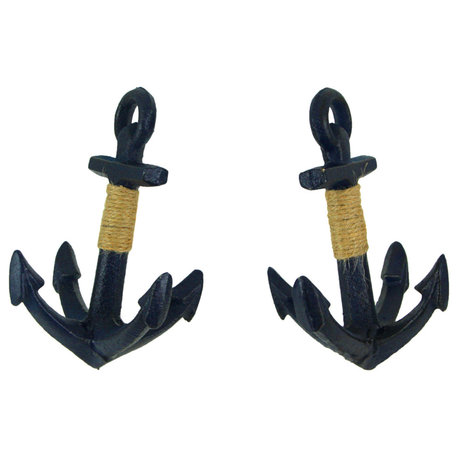 Set of 2 Blue Decorative Cast Iron Anchor Bookends Nautical Bookshelf Decor