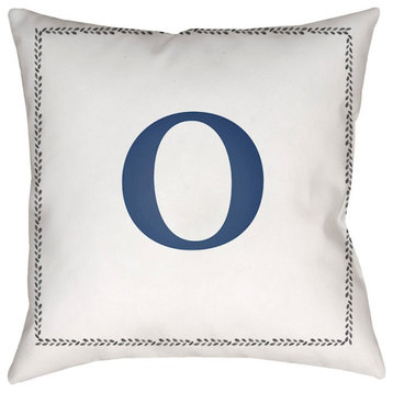 Initials by Surya 'O' Poly Fill Pillow, White/Blue, 20' x 20'