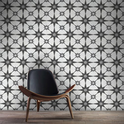 Moroccan mosaic & Tile House - 8"x8" Tafilalt Handmade Cement Tile, White/Black, Set of 12 - Wall And Floor Tile