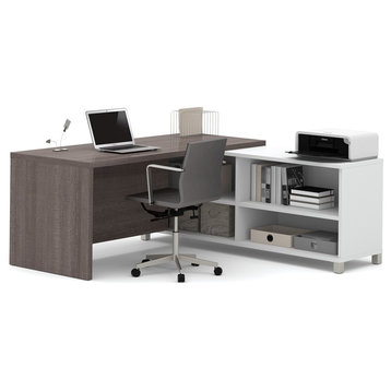Bestar Pro-Linea L-Desk, White And Bark Gray