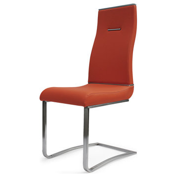 Dining Chair PU Leather, Set of 2, Orange, Silver