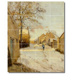 Picture-Tiles.com - Alfred Sisley Village Painting Ceramic Tile Mural #8, 32"x40" - Mural Title: A Village Street In Winter