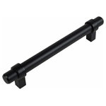 Cosmas - Cosmas 161-128FB Flat Black 5” CTC Solid Metal Euro Bar Pull - The Cosmas 161 series are solid steel European bar pulls with accent bands on each end. The surprisingly heavy pulls are perfect for high-traffic areas like kitchens and bathrooms, as it is exceptionally sturdy and durable.