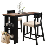 Hillsdale Furniture - Hillsdale Knolle Park Wood 3-Piece Counter Height Dining Set - This counter height dining set makes a welcoming eating area with extra storage space on the side.  An ideal choice for modern or farmhouse settings, the minimalist table doubles the charm with a black finished base, combined with a Wire Brush oak finished top making for a modern-day charm.  The wood constructed table has a pair of open shelves for storage or display space making the most of every inch of space.  The non-swivel counter stools are the perfect complement with a wood panel back and footrest for back and foot ease.  The wood stools are covered in a taupe fabric adding a touch of sophistication.  This rectangular table set easily seats four making it the ideal sitting piece for making good family times.  Assembly required.