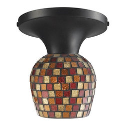 Elk Lighting - Celina 1-Light Semi Flush, Dark Rust and Multi Fusion Glass - Flush-mount Ceiling Lighting