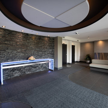 Glass table with LED lights in luxurious residential condo