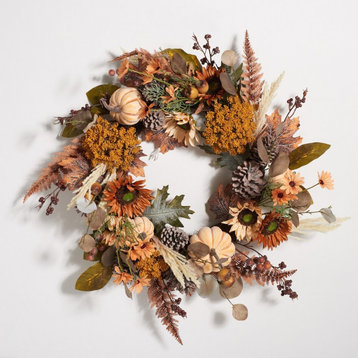 Safavieh Faux 28" Oak Leaf and Pumpkin Wreath With Pine Cones