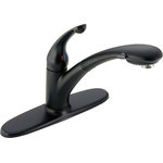Delta - Delta Signature Pullouts Single Handle Pull-Out Kitchen Faucet, Matte Black - Delta faucets with DIAMOND Seal Technology perform like new for life with a patented design which reduces leak points, is less hassle to install and lasts twice as long as the industry standard*. Kitchen faucets with Touch-Clean  Spray Holes  allow you to easily wipe away calcium and lime build-up with the touch of a finger. You can install with confidence, knowing that Delta faucets are backed by our Lifetime Limited Warranty.  *Industry standard is based on ASME A112.18.1 of 500,000 cycles.