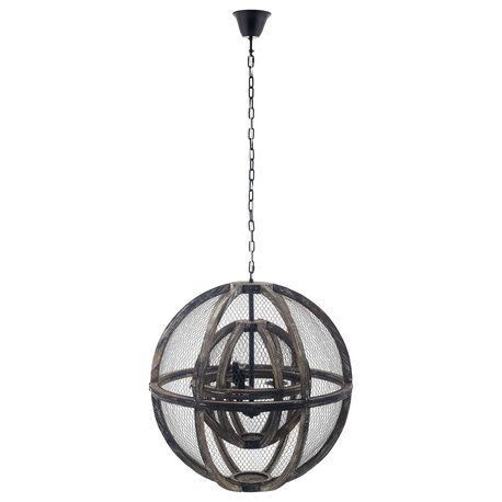 Gravitate Globe Rustic Oak Wood Pendant Light Chandelier