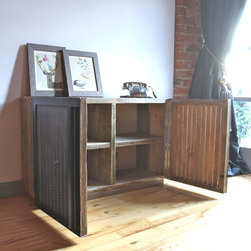 Sam Reused Scaffolding Media Unit with Slatted Wood & Perforated Steel Doors - Sideboards