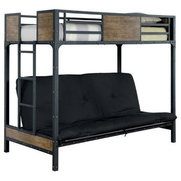Bowery Hill Modern Steel Metal and Wood Twin Loft Bed in Black