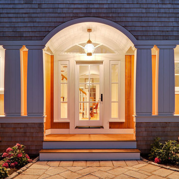 Front Arched Entry Door with Coastal Lantern Pendant Lighting -"Salt Pond Tee" -
