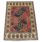 Shahbanu Rugs - Red Afghan Ersari Elephant Feet Design Hand Knotted Organic Wool Rug, 2'0"x2'9" - This fabulous Hand-Knotted carpet has been created and designed for extra strength and durability. This rug has been handcrafted for weeks in the traditional method that is used to make Rugs. This is truly a one-of-kind piece.