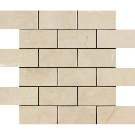 Crema Marfil Mediterranean Marble Brick Mosaic, 2 X 4 Polished