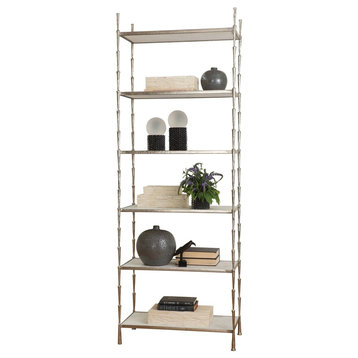 Spike Etagere, Antique Nickel With White Marble