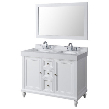 48" Classic Double Exclusive Bath Vanity, White and Mirror