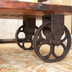 Rustic Rail Cart Table with 3 wheels - Coffee Tables