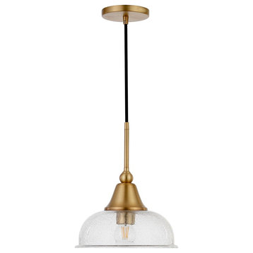 Magnolia 10.75 Wide Pendant with Glass Shade in Brass/Seeded
