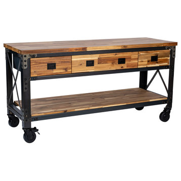 Duramax Darby 72" Industrial Metal & Wood Kitchen Island Desk with Drawers