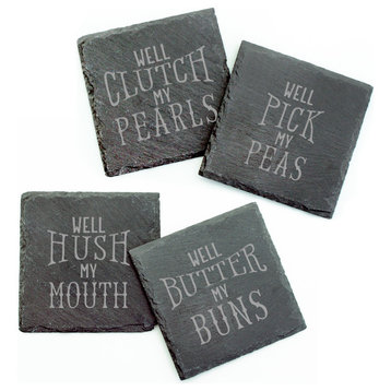 "Well" Expressions 4-Piece Square Slate Coaster Set