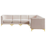 Meridian Furniture - Alina Velvet Modular L-Shaped Modular Sectional, Pink, 6-Piece: 3 Armless Chair, 3 Corner Chair - Bring modern beauty to your space with the addition of this Alina Velvet Modular sectional. This beautiful sectional features deep channel tufting to ramp up its visual interest and add to its resilient demeanor. Its soft Pink velvet upholstery blends nicely with existing elements in your room and is sleek to the touch, making this seat a super comfortable one. Part of the modular Alina collection, this sectional has a latch that attaches it to other pieces to create your custom seating arrangement.