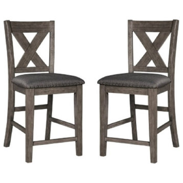 Home Square 2 Piece Polyester Upholstery Solid Wood Counter Stool Set in Gray
