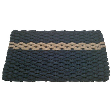 20"x38" Rockport Rope  Mat, Navy With Offset Tan Stripe Navy Insert