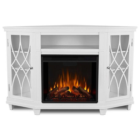 Real Flame Lynette Corner Fireplace TV Stand in White