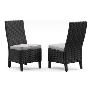 Beachcroft Black / Light Gray Outdoor Chair with Cushion, Set of 2, 22"W x 27"D x 40"H ...