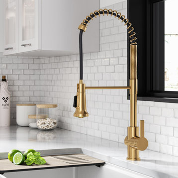 Britt Commercial Style 3-Function Pull-Down 1-Handle 1-Hole Kitchen Faucet, Brushed Brass (Model Kpf-1691bb)