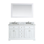 Rochelle Bathroom Sink Vanity Set, White Marble Top, Base: White, 60"